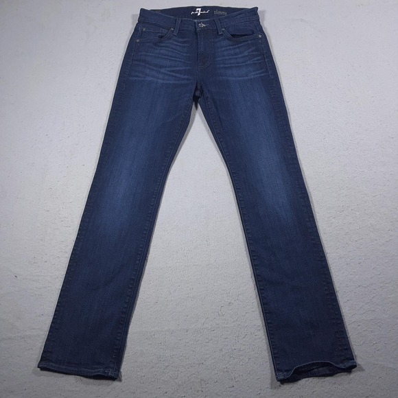 7 For All Mankind Slimmy Jeans Mens 28x34 Blue Stretch Denim Slim Fit Dark Wash - Picture 1 of 10